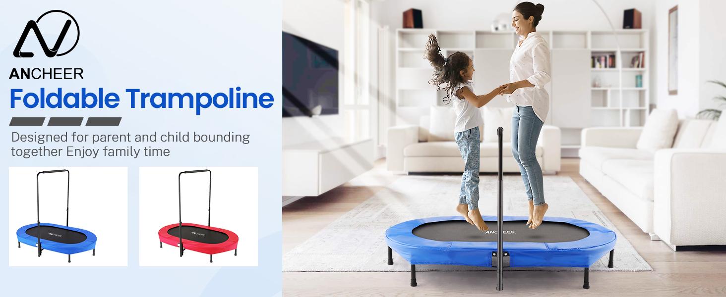 ANCHEER Foldable Trampoline, Mini Rebounder Trampoline with Adjustable Handle,  Indoor/Garden/Workout Cardio, Parent-Child Twins Trampoline Max 220lbs