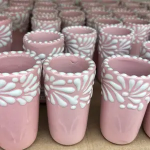 Hand-crafted Pink Mexican Ceramic Tequilero - 2oz (Set of 2)