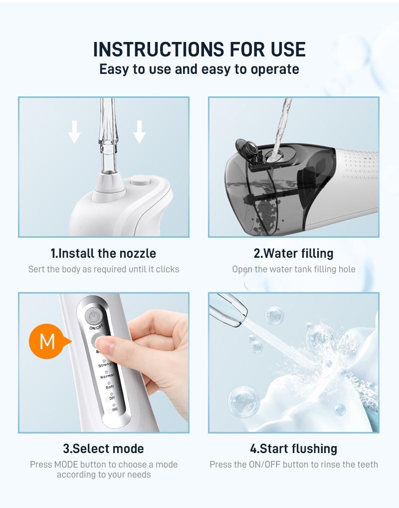 VUFVOID Classic Cordless Water Flosser, 4 Cleaning Modes, DIY Mode, USB Rechargeable, 300ml Big Tank, Oral Irrigator for Home and Travel Electric Teeth Cleaner Dental Scaler