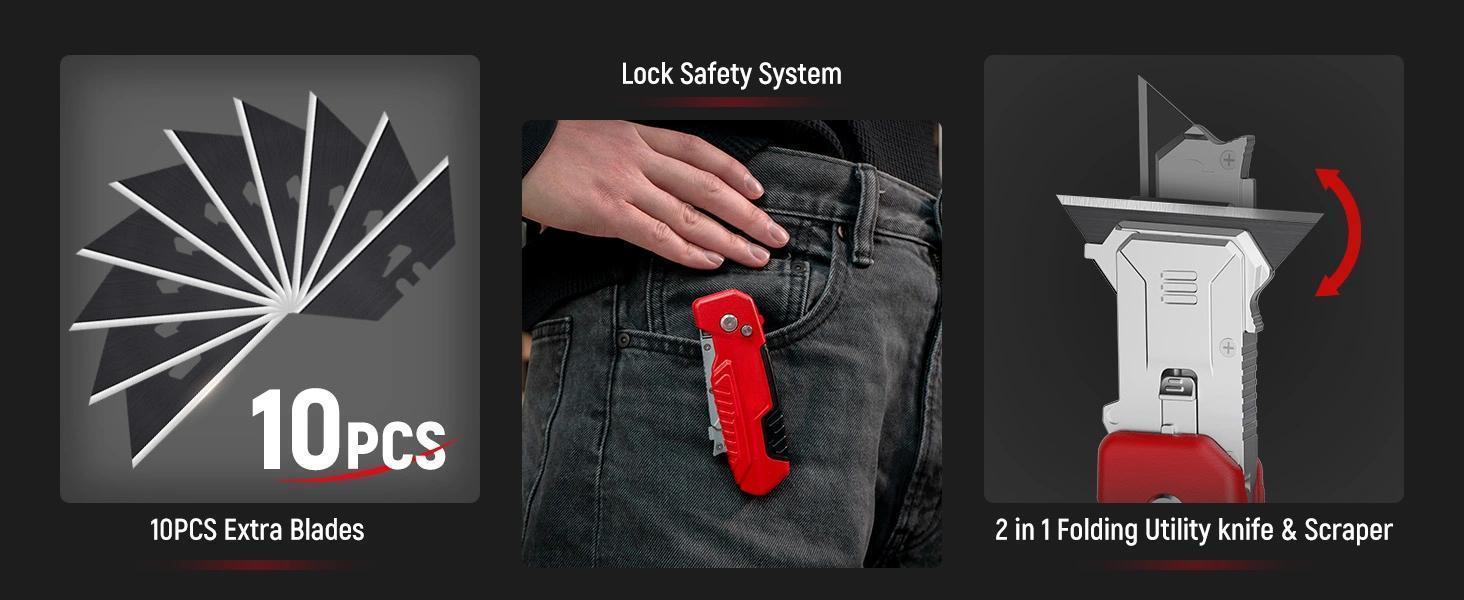 Utility Knife & Scraper, 2-in-1 Folding Box Cutter with Blade Storage, - Zinc Alloy Body, Retractable Design, EDC Tool for Home, Office, DIY - Red Fixed Blade Tool Utility Knife & Scraper, 2-in-1 Folding Box Cutter with Blade Storage, - Zinc Alloy Body, Retractable Design, EDC Tool for Home, Office, DIY - Red Fixed Blade Tool