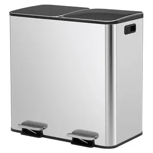 80 Liter Stainless Steel Dual-Compartment Trash Can – With Sealed Lid & Plastic Inner Buckets, Large Garbage Can for Kitchen Waste Separation