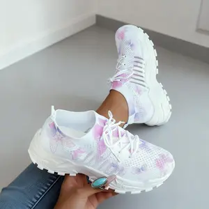 Women’s Butterfly Print Mesh Sneakers, Flat Heel, Casual Fashion Running/Jogging/Walking Sports Shoes