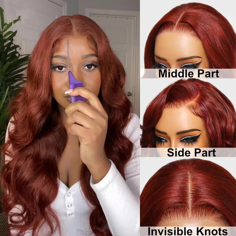 Bling Hair Body Wave 9x6 Glueless Wig Reddish Brown Ginger Colored #33 Preplucked Remy Brazilian 7x5 Lace Closure Wigs HD Lace No Tangling No Shedding 180 Density Wig