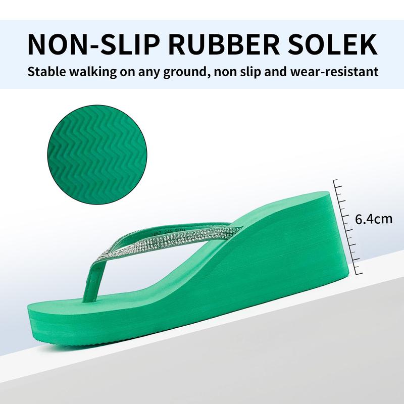 Lumubby Sparkly Rhinestone Wedge Heel Thong Sandals 8cm Platform Flip Flops Comfortable Casual Shoes for Summer Women's Y2K Inspired White Sandals