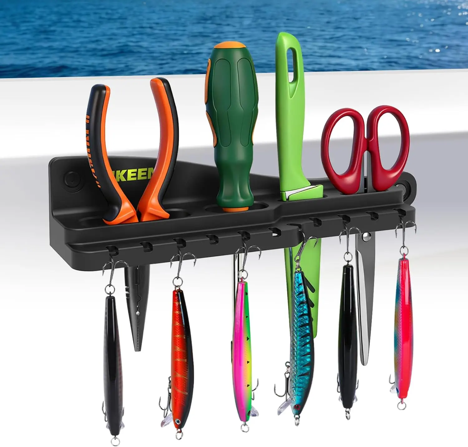Hikeen Fishing Tool Holder - Screw-Mount Boat Storage Rack, Universal Fit Organizer for Hooks, Pliers, Knives, Lures