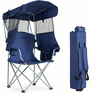 Beach Chair with Canopy Shade, Folding Camping Chair with Canopy with Cup Holder, Side Pocket for Camp, Beach, Tailgates, Fishing - Support 330 LBS