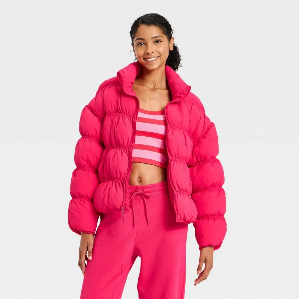 Women's Puffer Jacket - JoyLab, Long Sleeves Turtleneck Garment with Warm Fabric, Women's Tops