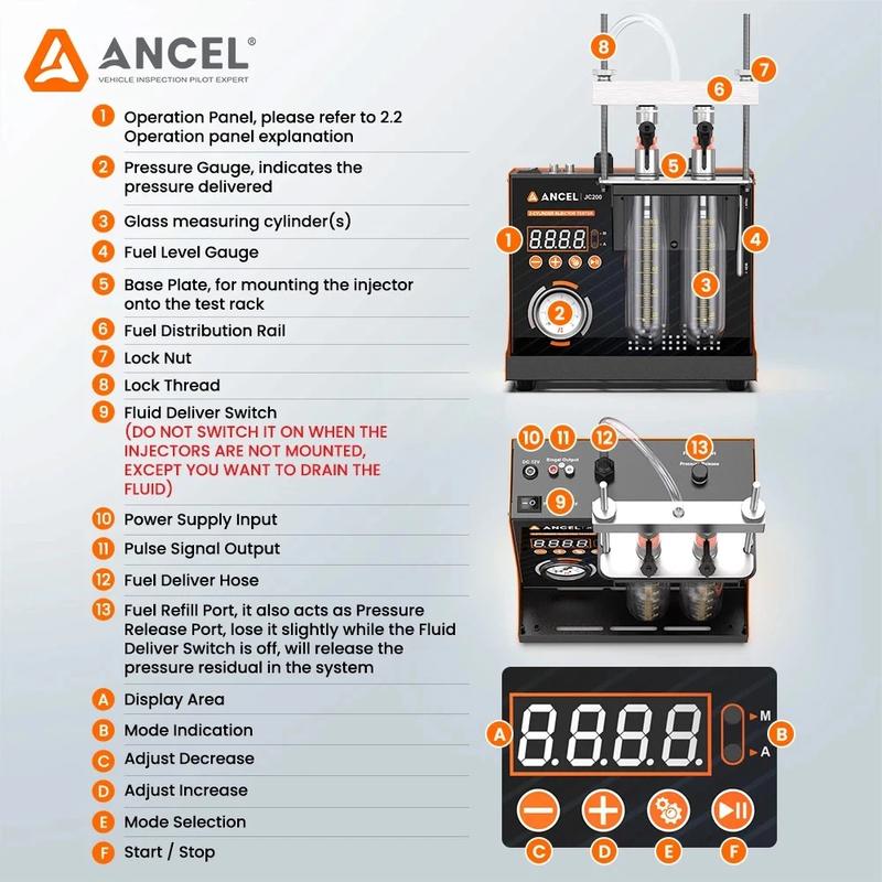 ANCEL JC200 2-Cylinder Fuel Injector Tester & Flow Cleaner | Removes Light Surface Deposits During Testing, Adjustable Pressure, Built-in 12V Pump for Cars & Motorcycles ANCEL JC200 2-Cylinder Fuel Injector Tester & Flow Cleaner | Removes Light Surface Deposits During Testing, Adjustable Pressure, Built-in 12V Pump for Cars & Motorcycles