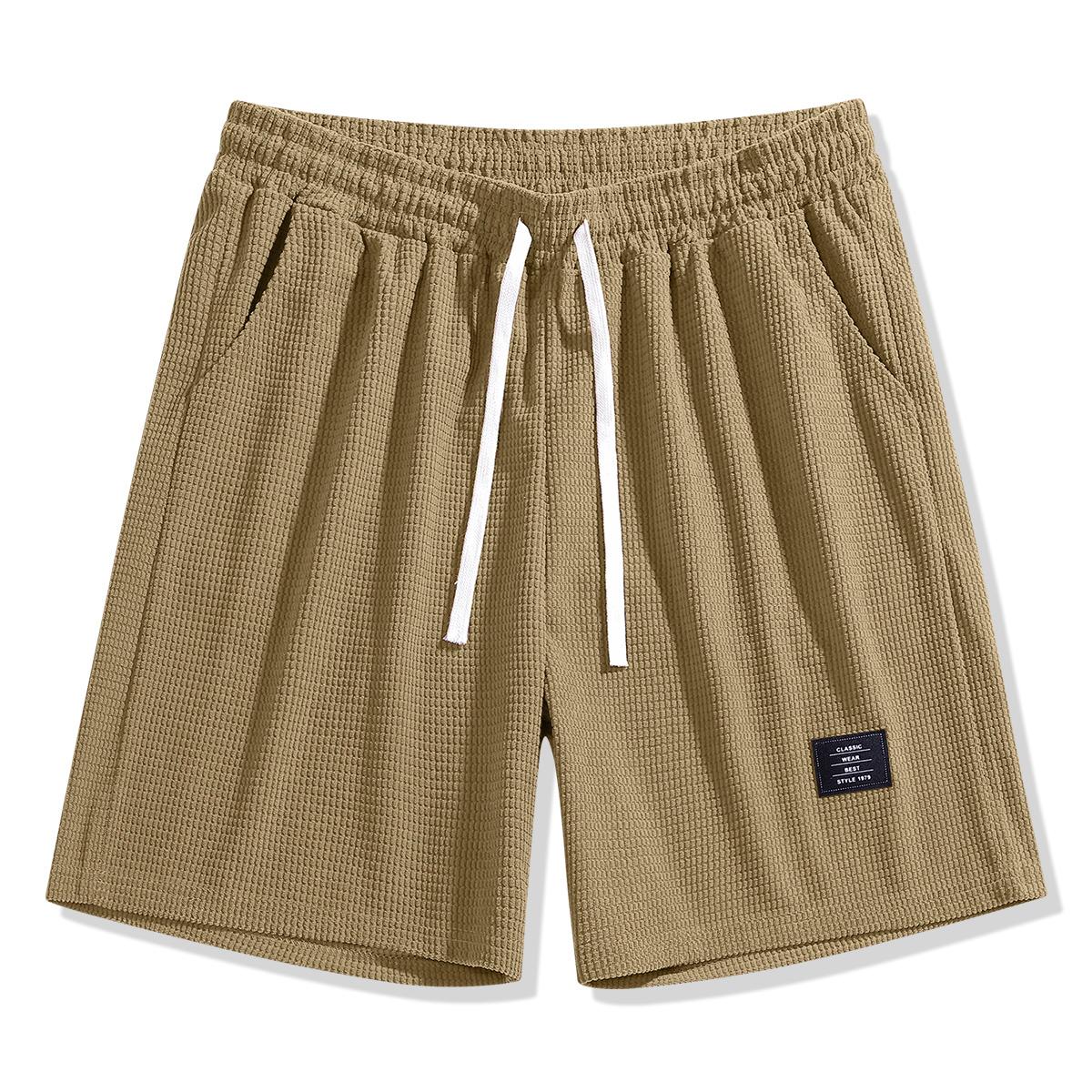 Men'S Lightweight Polyester Casual Shorts with Drawstring Waist - Breathable Textured Fabric, Pockets for Beach, Outdoor & Casual Attire -  Regular Fit, Adjustable Comfort | Simple Design | Durable Fabric