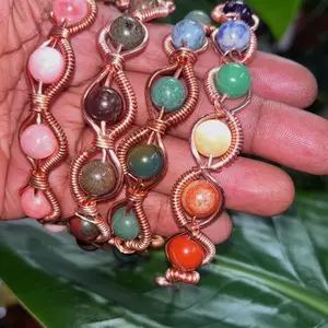 8cm Crystal gem stones pure copper bracelet cuff