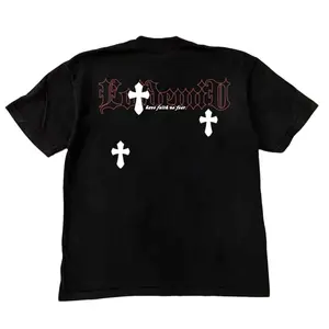 Vintage Cross Graphic Oversized T-Shirt Gothic Y2K Grunge Streetwear Heavyweight Unisex Tee Dark Aesthetic Alt Fashion Casual Round Neck Short Sleeve Top for Men Women  Menswear Tshirt Crewneck Tropical