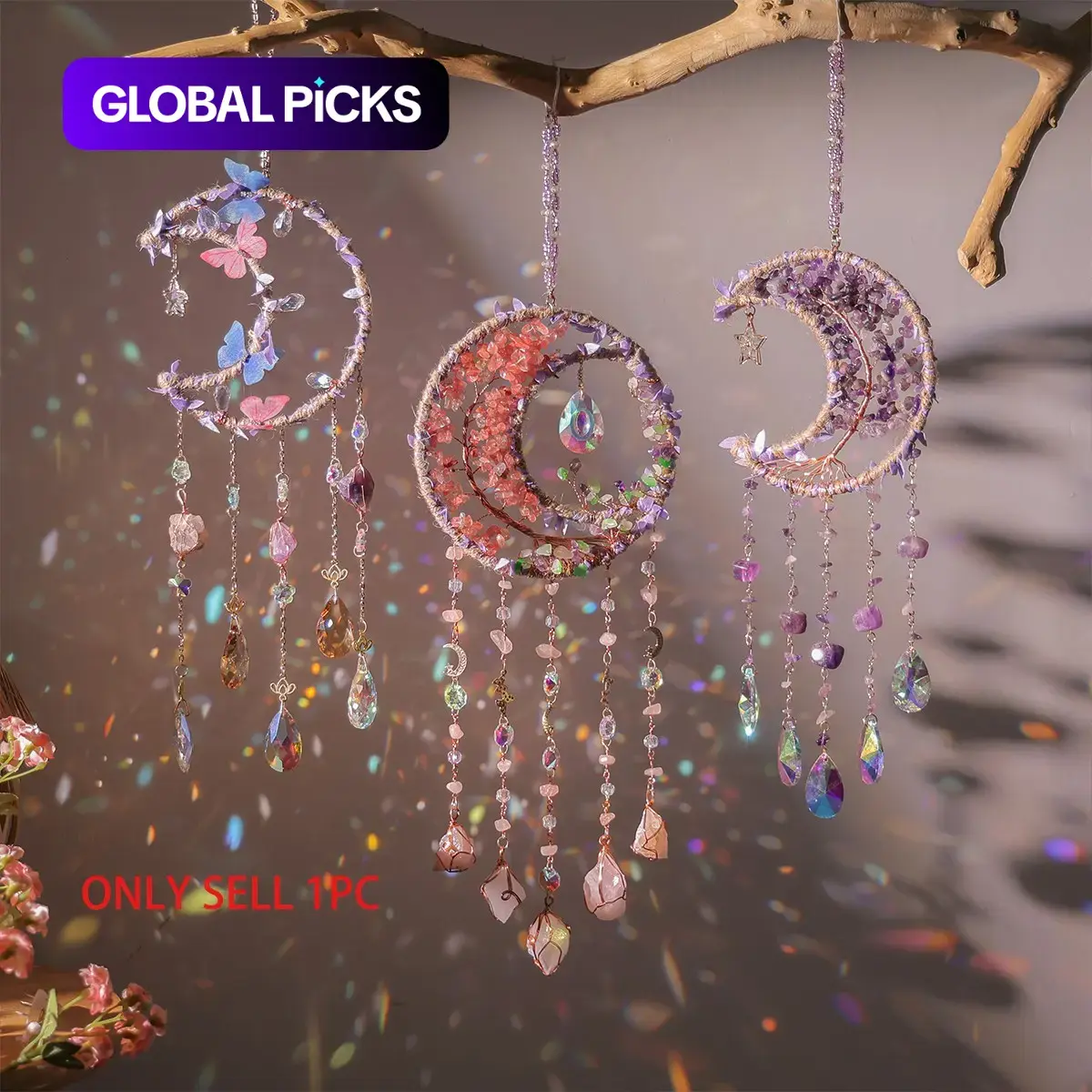 Natural Crystal Sun Catcher Pendant, Elegant Colorful Crystal Prism Hanging Ornament, Home Decorative Ornament for Creative Home Decor, Garden, Terrace, Front Porch, Balcony Outdoor Decoration #GLOBAL PICKS
