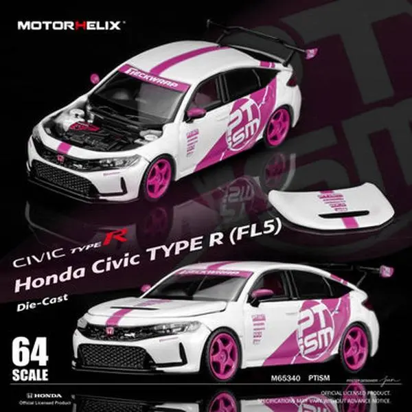 Motorhelix Honda Civic Type-R FL5 Customized PTiSM 1/64 Scale w/ Removable Magnetic Hood and Acrylic Display Case