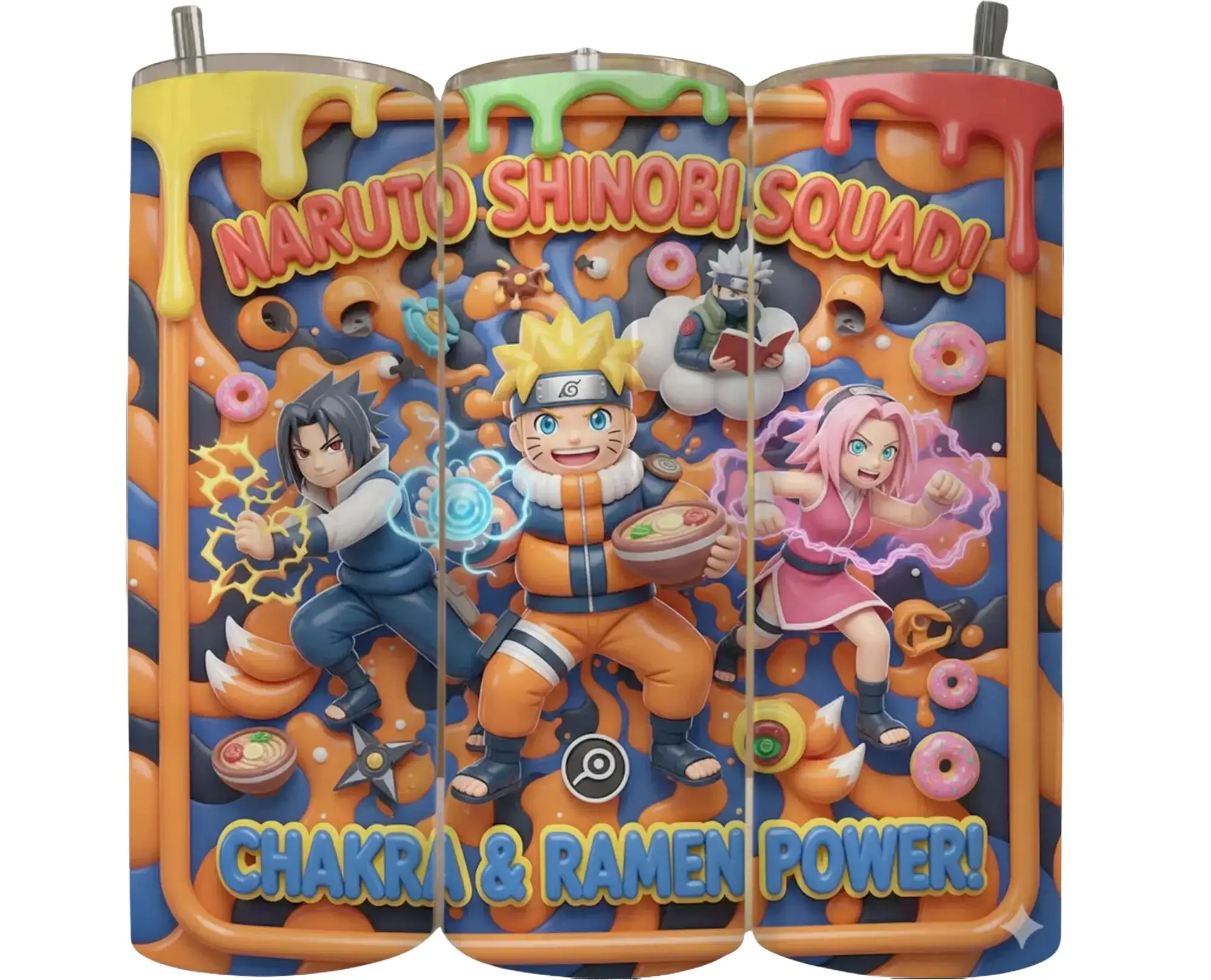 Anime Characters 20 oz Tumbler Naruto Shinobi Squad Chakra & Ramen Power Insulated Drinkware with Clear Straw BPA Free Double-wall Vacuum Insulated