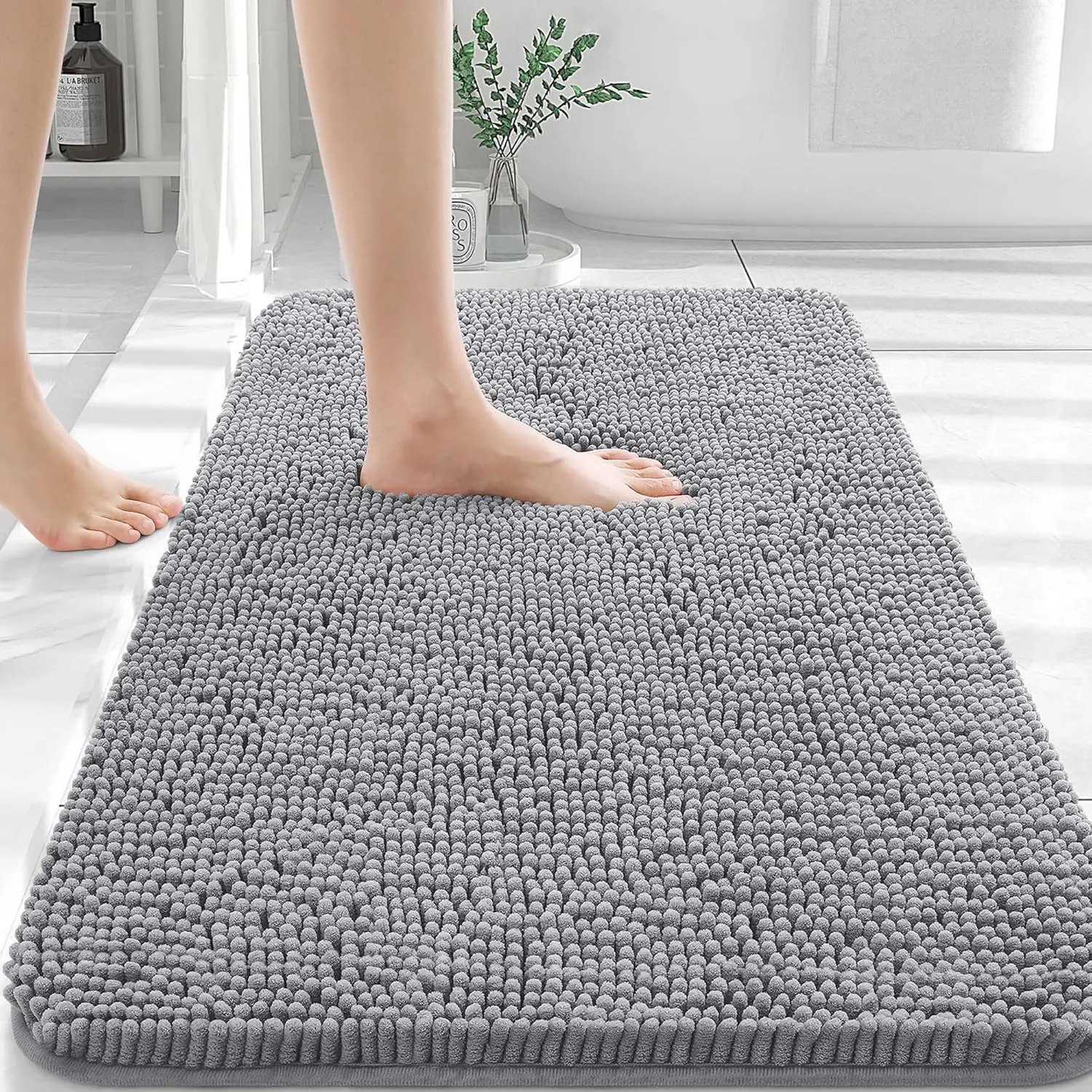 [New Deal] Ultra Soft Absorbent Chenille Bath Rug 30x20 Grey Quick Dry Machine Washable for Bathroom Floor Tub & Shower Home Decor Accessories - Mats, One Piece, Bathroom Accessories