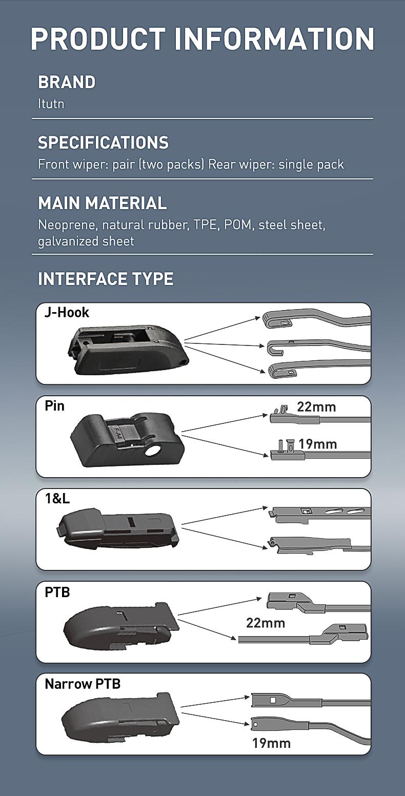 ITUTN Premium Automotive Replacement Windshield Wiper Blades Set of 2 All-Weather Beam Silent for Select Vehicle Models Easy Install Works for ord Toyota Honda Chevrolet Hyundai Ram Nissan GMC Jeep Benz BMW Mazda Kia & More ITUTN Premium Automotive Replacement Windshield Wiper Blades Set of 2 All-Weather Beam Silent for Select Vehicle Models Easy Install Works for ord Toyota Honda Chevrolet Hyundai Ram Nissan GMC Jeep Benz BMW Mazda Kia & More