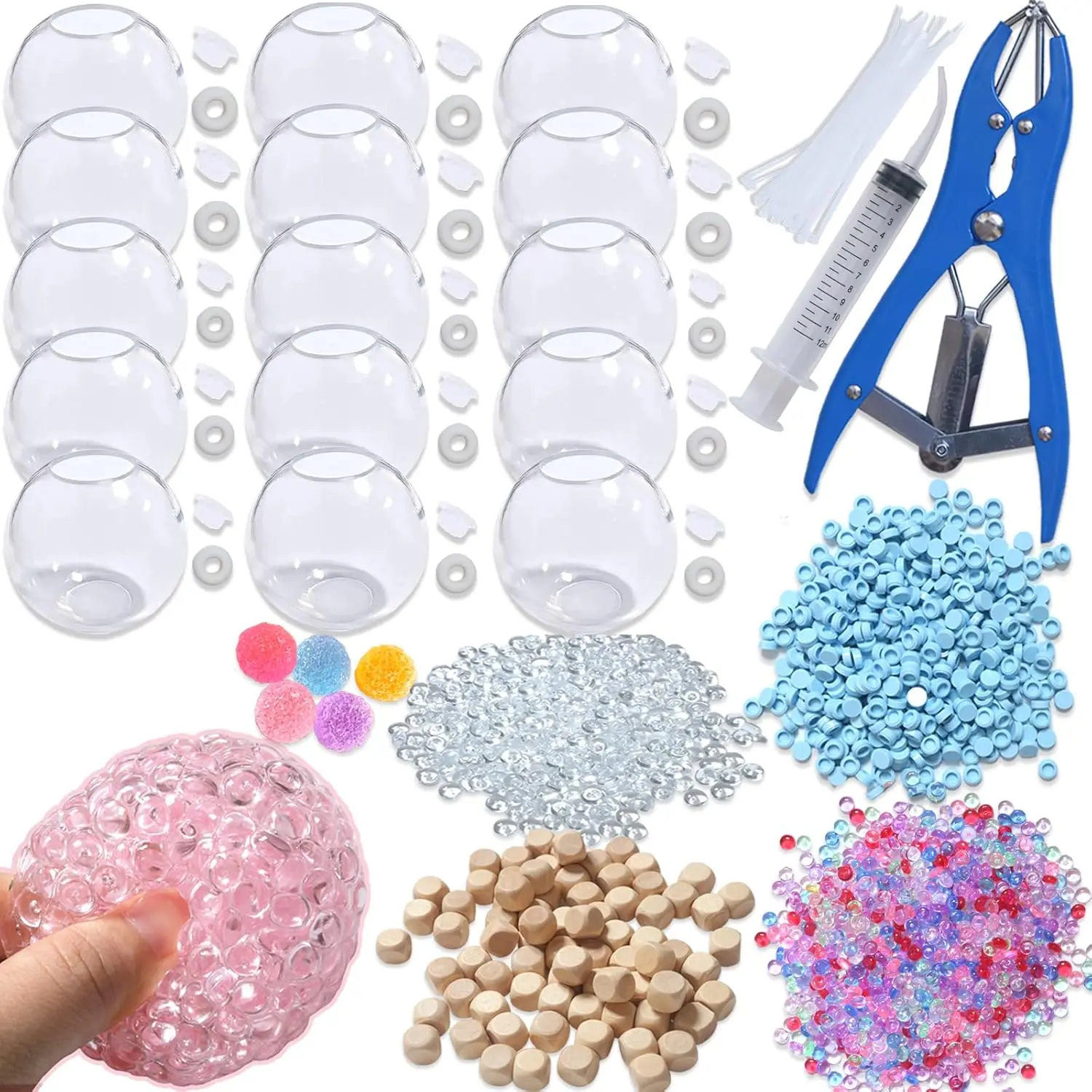 15-Pcs DIY Stress Ball Making Kit – Clear Squishy Ball Skins with Air Pump & Expander Tool | Halloween Treats & Back to School Fun DIY Pressure Relief Craft Kit for Kids & Adults