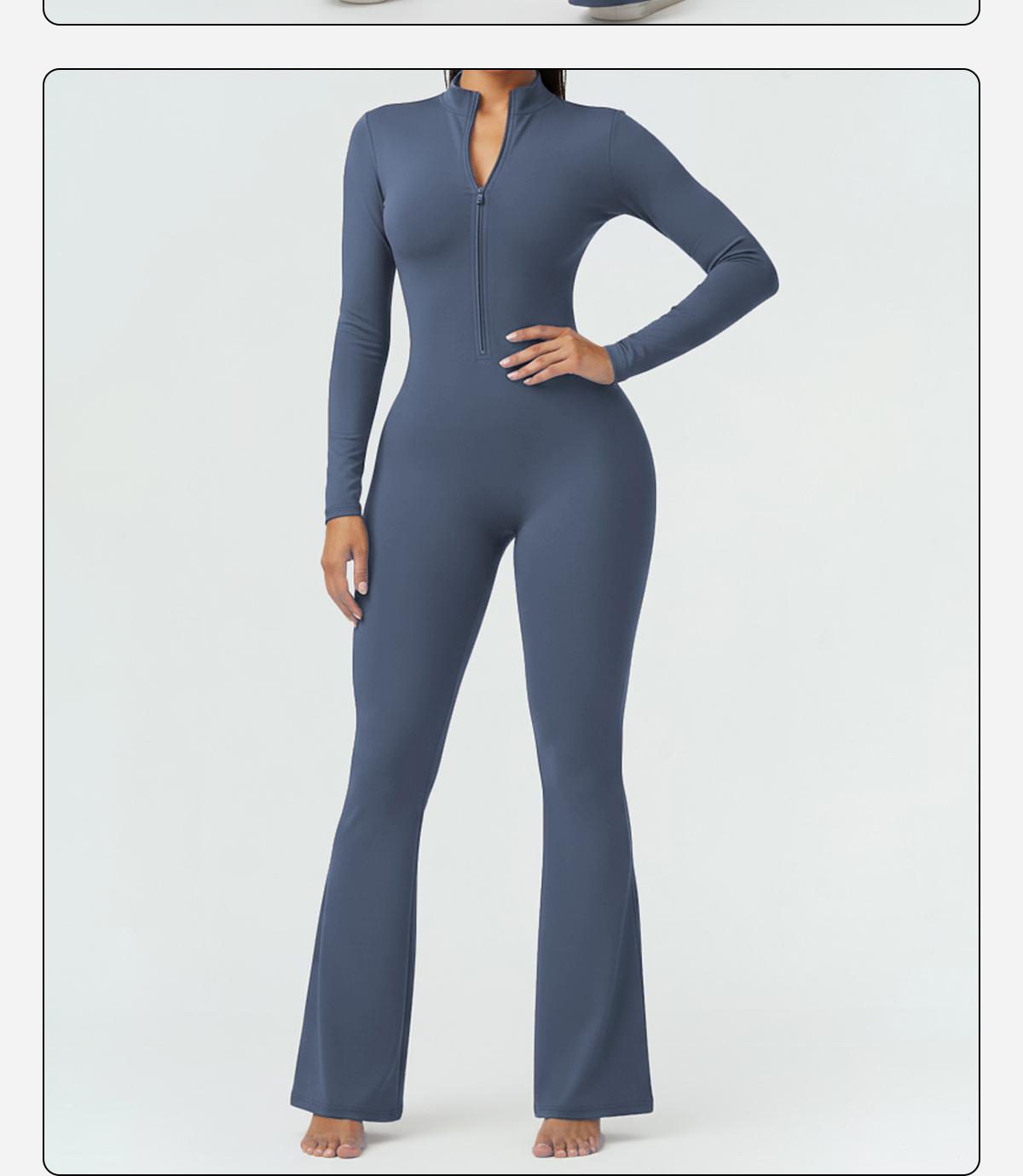 MFVIM Sporty Women’s Solid Color Half Zip Mock Neck Sports Jumpsuit by  - Casual, Comfortable, Breathable Long Sleeve Skinny Jumpsuit for Yoga, Gym, Workouts Stretchable Activewear SpringStatements