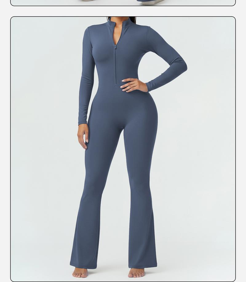 MFVIM Sporty Women’s Solid Color Half Zip Mock Neck Sports Jumpsuit by  - Casual, Comfortable, Breathable Long Sleeve Skinny Jumpsuit for Yoga, Gym, Workouts Stretchable Activewear