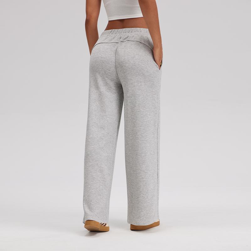 OQQ Women's Low Waist Wide Leg Lounge Pants With Pockets Soft Stretchy Casual Sweatpants Basic Comfort Straight Pants Everyday Bottom Minimalist Trouser