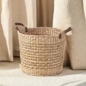 Water Hyacinth Woven Round Multi Use 16" Storage Basket - Natural Brown