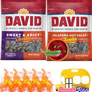 (PACK OF 2) Davids JUMBO Sunflower Seeds Jalapeno & Sweet and Spicy - Roasted and Salted - New Flavors - One Bag of Each Flavor - Comes With One Bus Resealable ZipBag