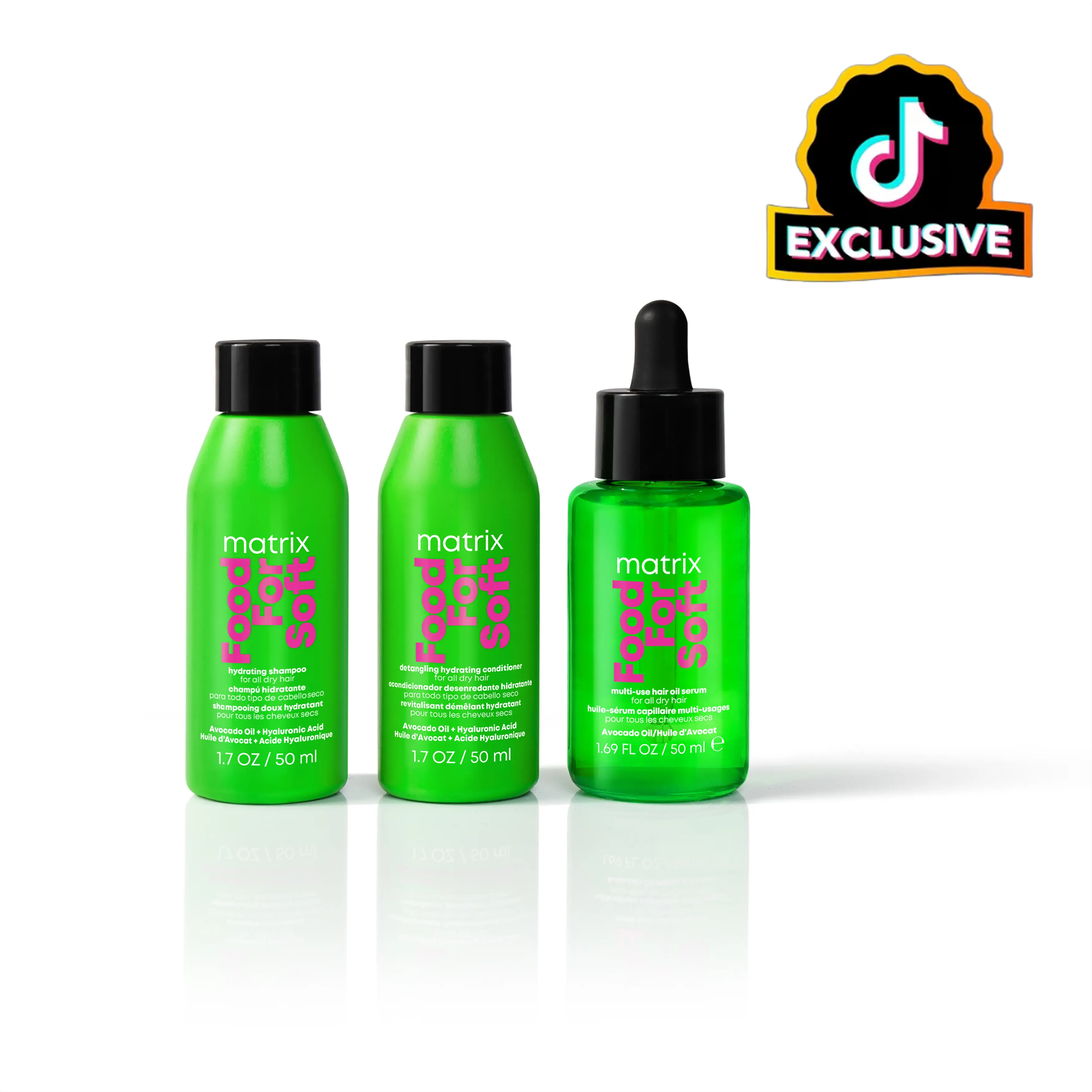 [Exclusive] Food For Soft Mini Shampoo, Mini Conditioner & Hair Oil Bundle | Travel Size Haircare Set for Dry Hair | With Hyaluronic Acid & Avocado Oil | Vegan Haircare