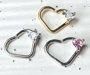 1pc Heart Bendable Ear Cartilage Daith Hoop Ring w/ Prong Set CZ Gem Heart - Pink Only!