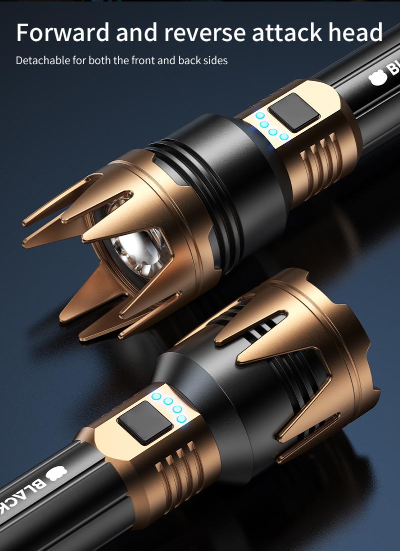 Black Panda Pro High-Brightness Rechargeable Camping Flashlight, Outdoor Searchlight, 5500mAh Battery Capacity, Water resistant , USB Charging, Zoomable Focus