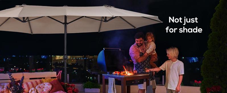Outsunny Extra Large 15ft Patio Umbrella, Double-Sided Outdoor Umbrella with Crank Handle and Air Vents for Backyard, Deck, Pool, Market, without base