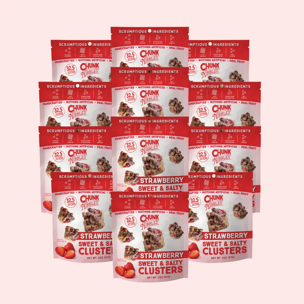 Chunk Nibbles Strawberry Snack Clusters | 12 Pack | 2oz Bags | Sweet & Salty Cluster Bites