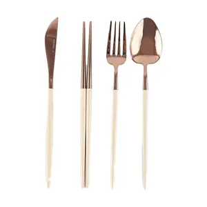 SSUEIM Mariebel Korean Style 4-Piece Cutlery Set - Creamy White, Aesthetic Dining Utensils for Home & Kitchen