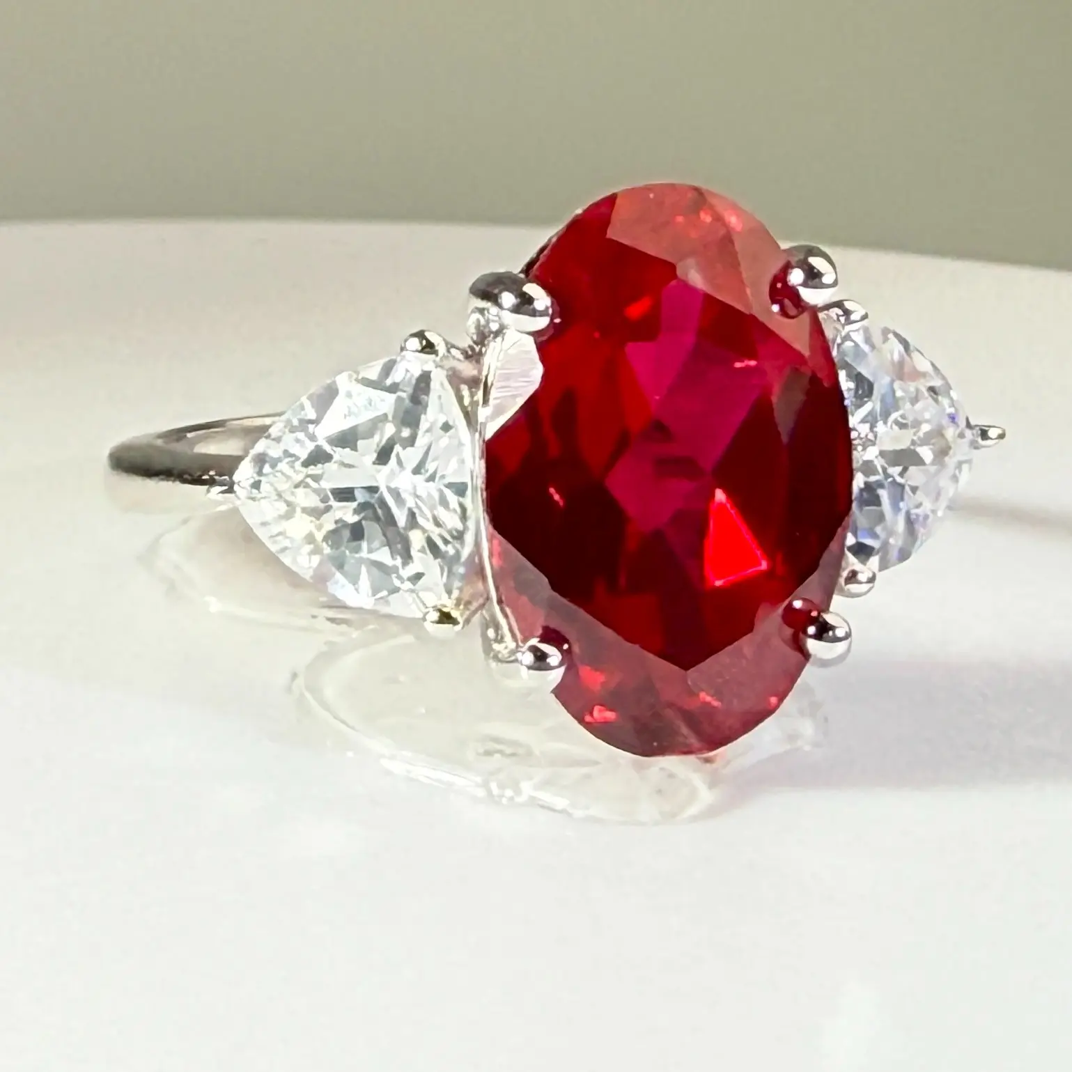 Stunning 8x12mm Lab-Grown Ruby Ring | 925 Sterling Silver Adjustable | Pigeon Blood Red