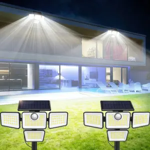 2 Packs Outdoor Solar Lights with Motion Sensor 3 Head Security Lights for Outdoor 2500LM Floodlight Spotlight Wide 270° Lighting Angle US 200m² Coverage