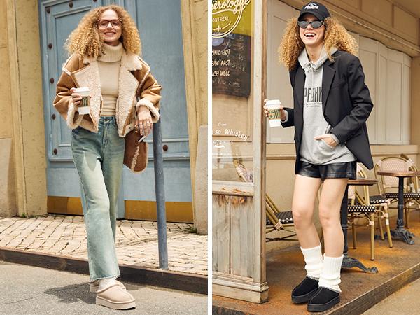 Dream Pairs FuzzyEasy Platform Slip-On Slippers – Genuine Suede, Fluffy Faux-Fur, Indoor/Outdoor Cushion