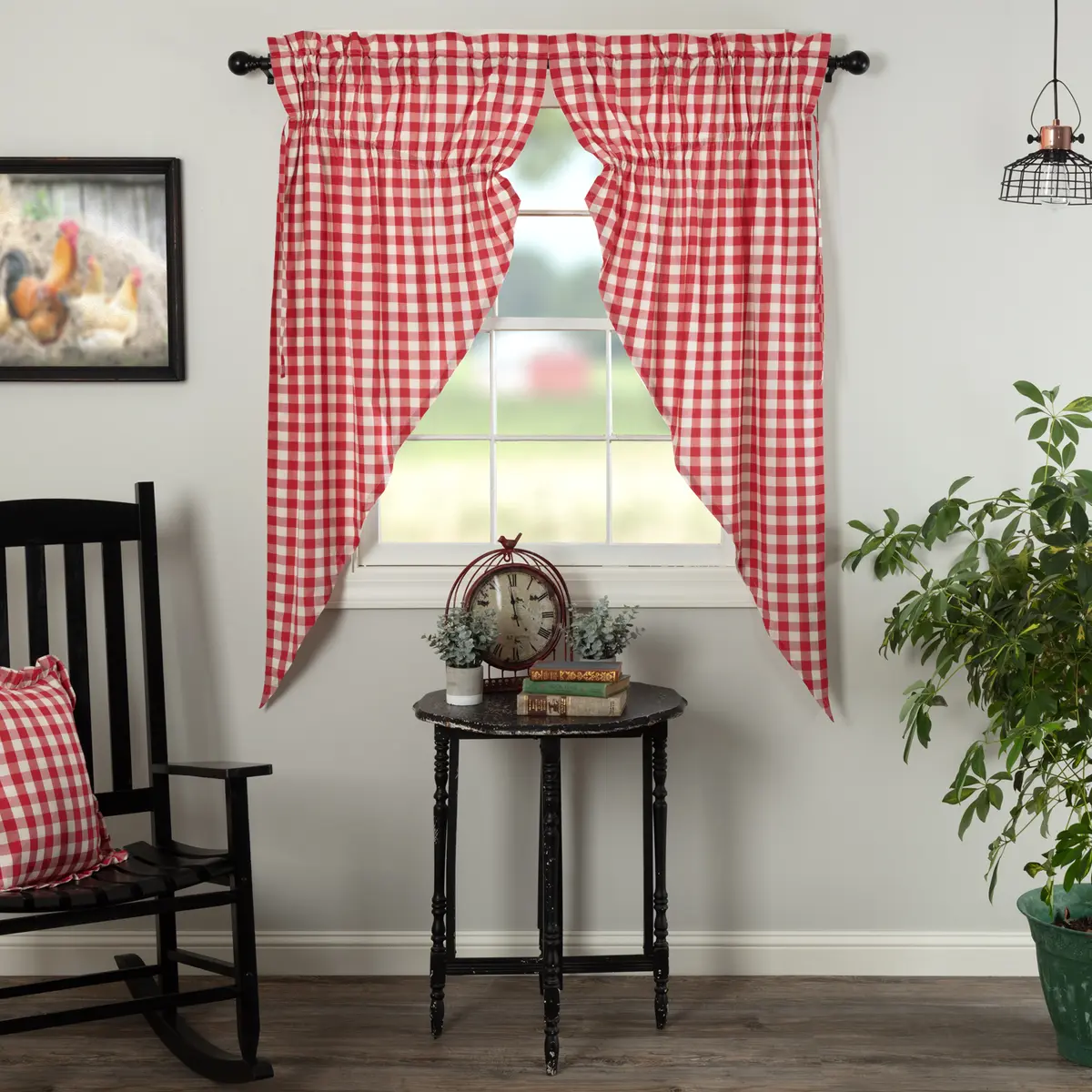 Cherry Ann Buffalo Check Prairie Curtain Panels, 100% Cotton Window Decor, Machine Stitched Rod Pocket Curtains