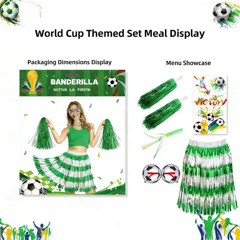 2026 World Cup Fan Gear Set Handheld Stick Whistle Cheerleader Skirt Eye Props Raincoat Fun Props for Fans Complete Set for Football Matches
