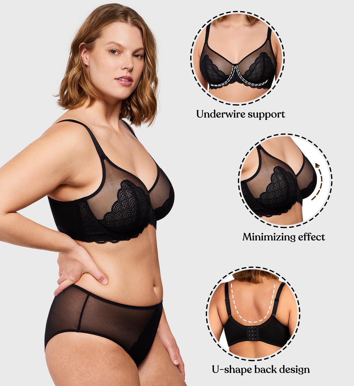 HSIA Mermaid Scales Sexy Lace Plus Size Unlined Underwire Non-padded Full Coverage Minimizer Bra with Back Smoothing for Women Large Bust SpringStatements
