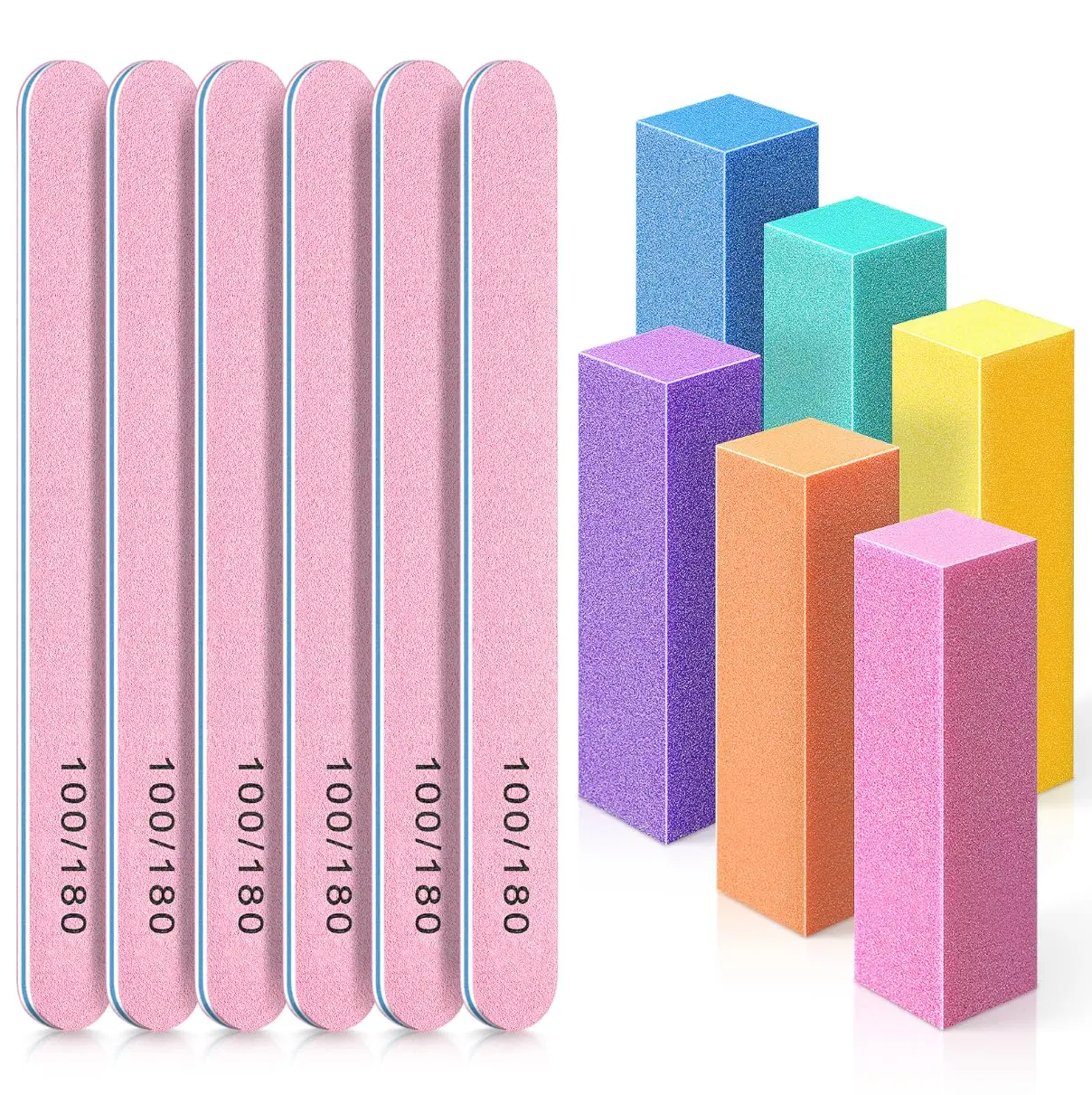 Nail Buffers and Files, 6 pcs Buffer Blocks, 6 pcs 100 180 Grit Files, Professional Manicure Tools Kit, Nail Care Tools Kit for Women