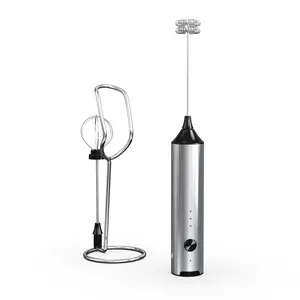 Madrigal Rechargeable Milk Frother with Stand, Dual 304 Stainless Steel Whisks, USB-C Mini Mixer for Drinks, Cappuccino & Hot Chocolate, 3-Speed Handheld Drink Mixer for Lattes