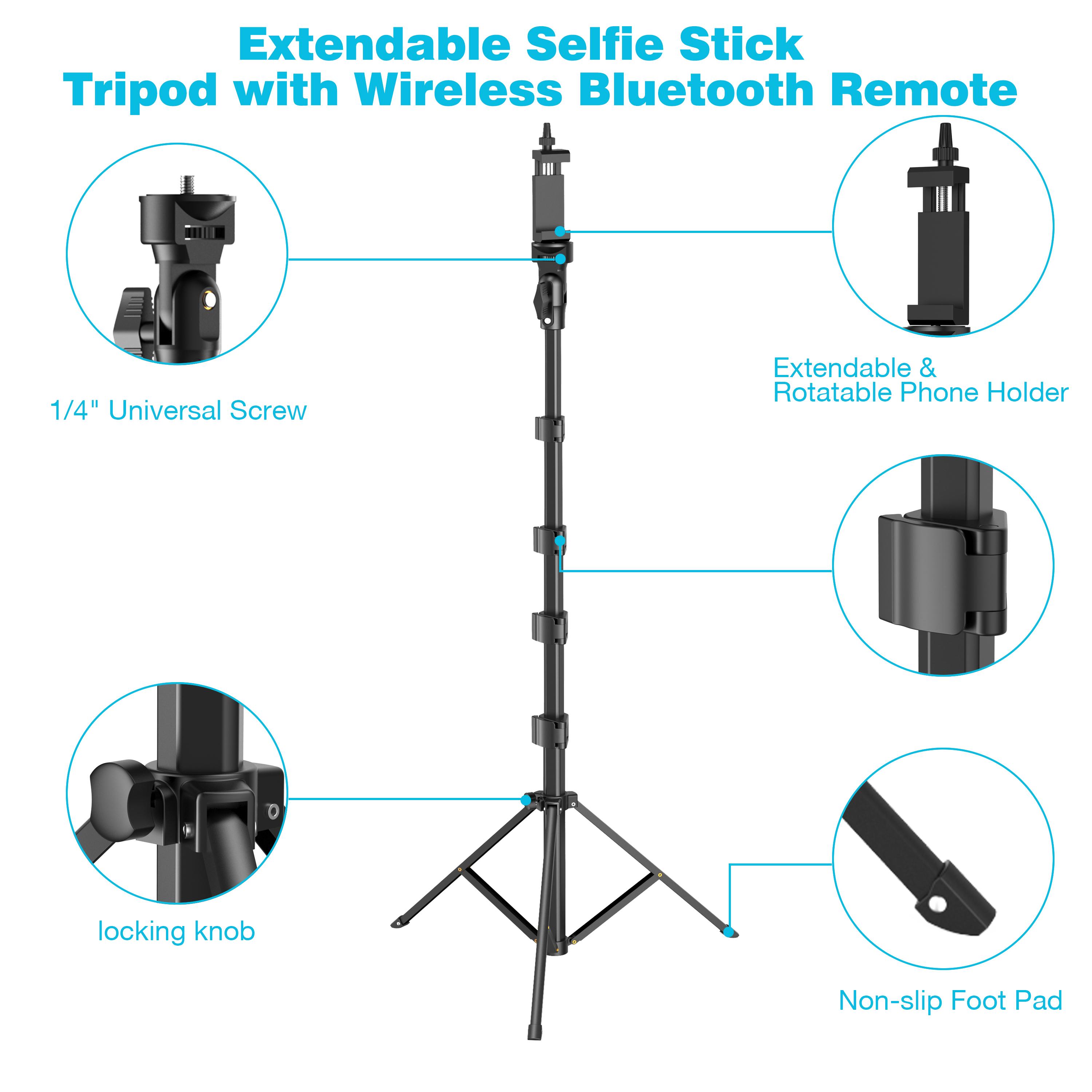 All-in-One 62" Portable Selfie Stick Tripod with Bluetooth Remote, Universal 360° Phone Holder for iPhone, Samsung, GoPro & Cameras - Perfect for Vloggers, Travel & Group Shots