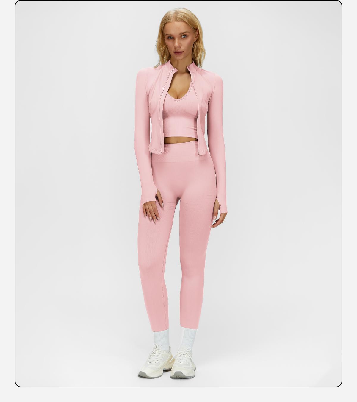 MFVIM Women's Solid Criss Cross Crop Tank Top High Waist Leggings Zip Up Crop Jacket Tracksuit Set Breathable Comfortable Yoga Workout Gym Athletic Activewear Textured Sweatsuit Thermal Lined Sports SpringStatements