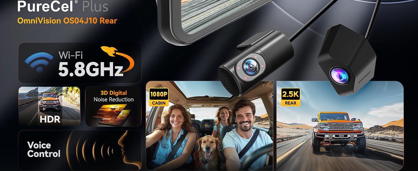 WOLFBOX G900 Tripro 4K Rear View Mirror Camera STARVIS 2 IMX678 3 Channel 4K+1080P+2.5K Front Inside Rear Dash Cam 5.8GHz WiFi Voice Control 256GB Card