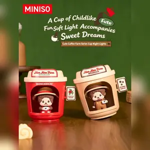 MINISO Monchhichi Coffee Farm Collection Cute Cup Night Light | Soft LED Glow, Bedside Lamp & Room Decor Gift