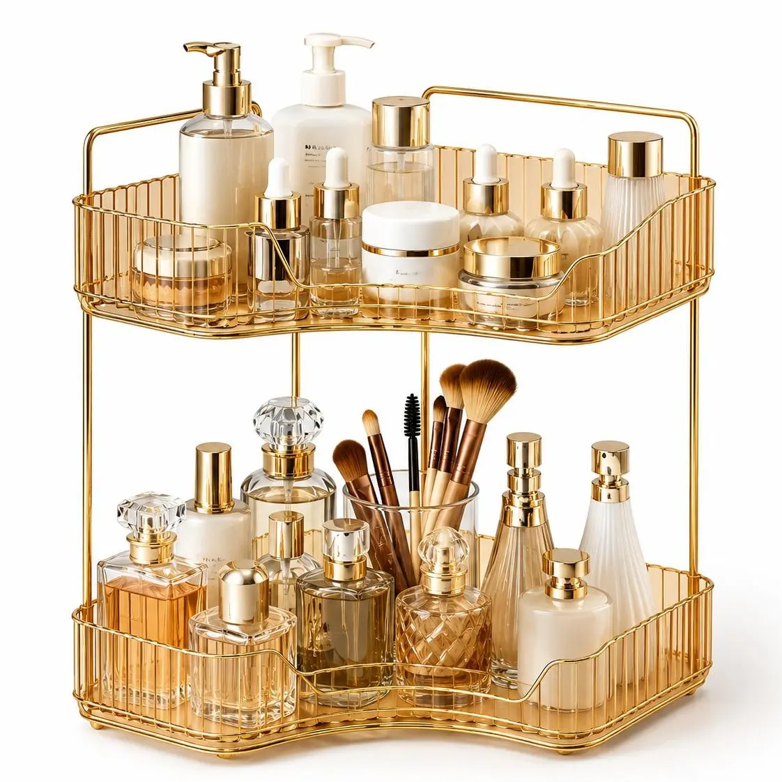 2-Tier Modern Bathroom Corner Countertop Organizer - Corner Shelf, Waterproof Shower Accessory, Easy-Install Storage, Makeup Holder, Beauty Organizer, Home Decor Item deskmakeover, Bathroom Organizers, Single Unit