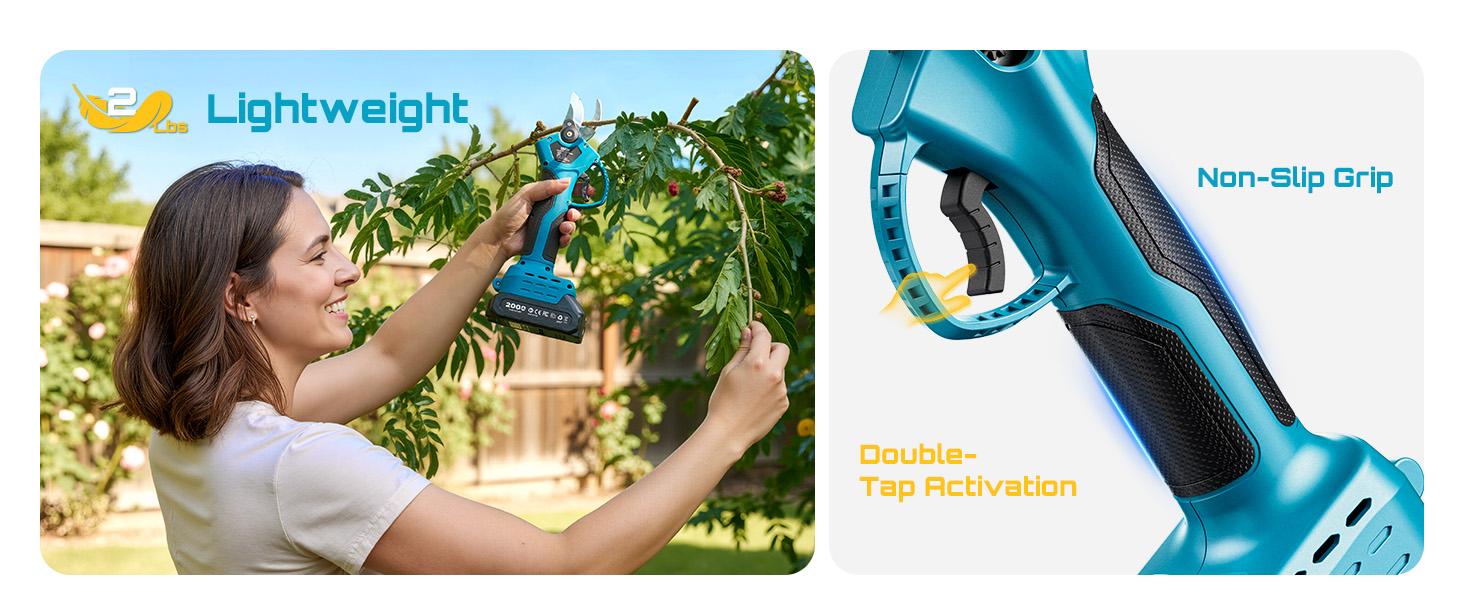 SEESII Electric Pruning Shears for Gardening: 1.2” Cutting Cordless Power Pruner - 2 Lbs Lightweight &  Portable, Brushless Motor, Dual 2.0Ah Battery, 2 Levels Adjustable Models,  Extra SK5 Blade Branches Cutter For Tree & Flower Trimming SP100