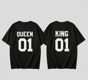 King & Queen 01 Matching Couple Shirts Camisetas Parejas Rey y Reina Jersey Back Print Tee Valentine’s Day Gift Set para Él y Ella Unisex Romantic Couple Shirts Regalo Pareja Aniversario San Valentín Graphic Tee Streetwear Casual Outfit 100% Cotton Fabric