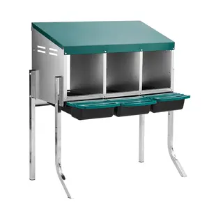 Chicken Nesting Box, 3 Compartment Nesting Box for Laying Eggs, Wall Mount Chicken Brooder Box with Perch, Easy Egg Collection, Cleanable Pull Out Hen Roosting Boxes, 3 Holes, Green