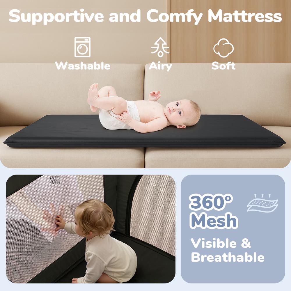 CAVEEN 5 in 1 Baby Playard, WIth Baby Bassinet, Portable Bedside Sleeper Baby Crib, with Removable Changing Station & Storage Organizer, Black