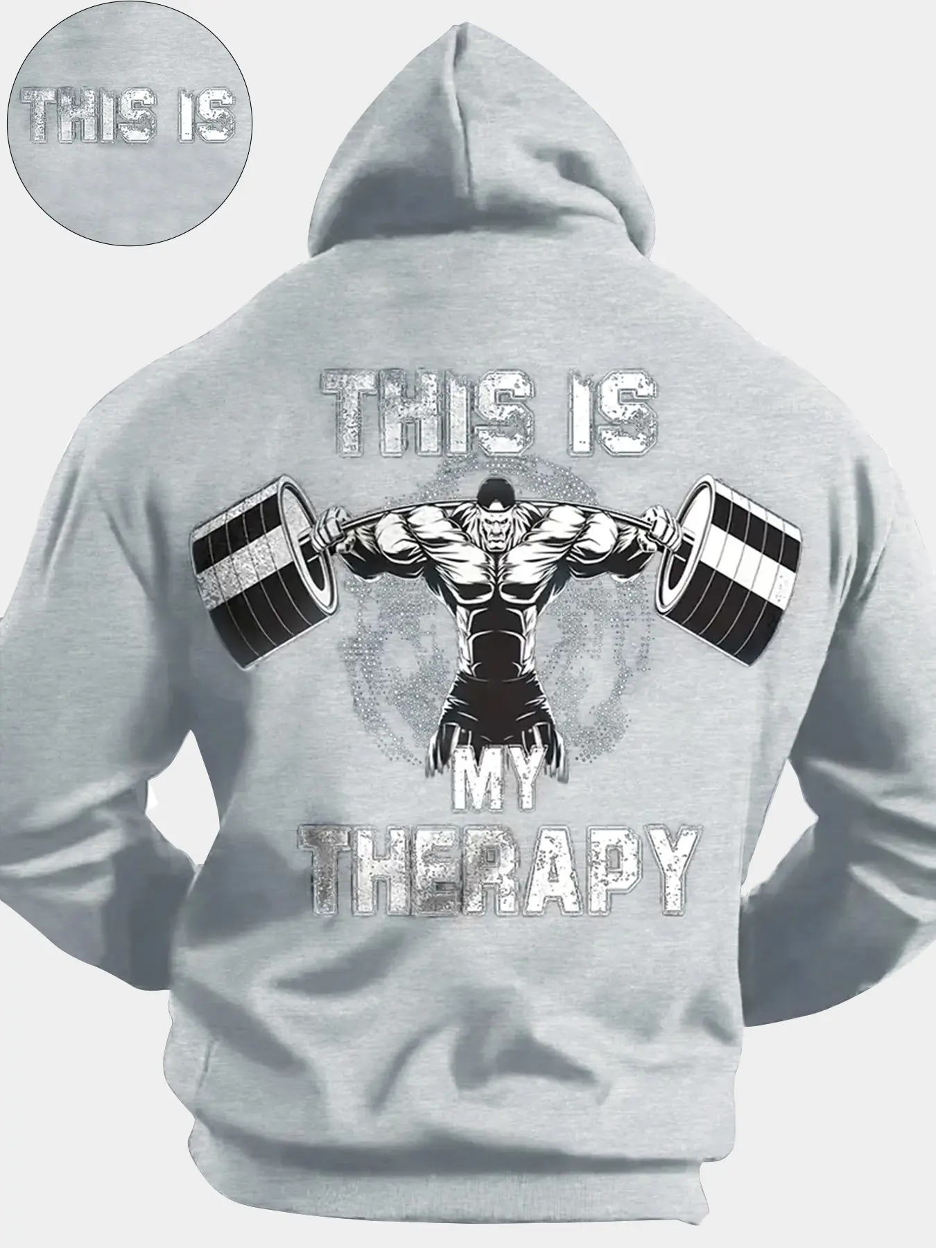 Men's Hooded Sweatshirt with Weightlifting Print, Casual Long Sleeve Pullover with Drawstring & Pocket, Fall Winter Fashion, Weightlifting Graphic, Weightlifting Design, Hoodie Print, Menswear, Hooded Feature, Casual Streetwear Hoodie